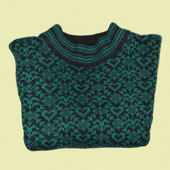 vintage bay club medium wool acrylic blend sweater mockneck hearts‎ blue grey - Picture 1 of 7